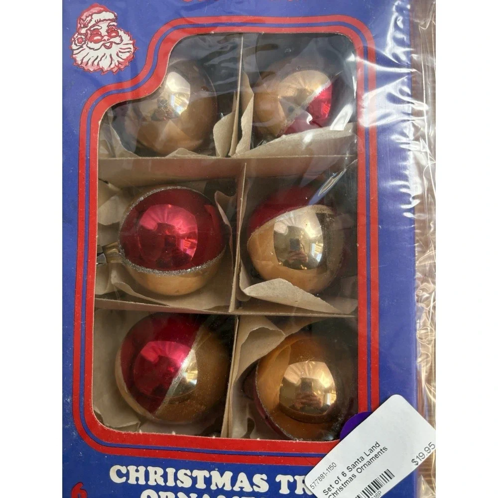 Santa Land Glass‎ Christmas Ornaments Lot of 12 Red Gold Blue Mercury Glass